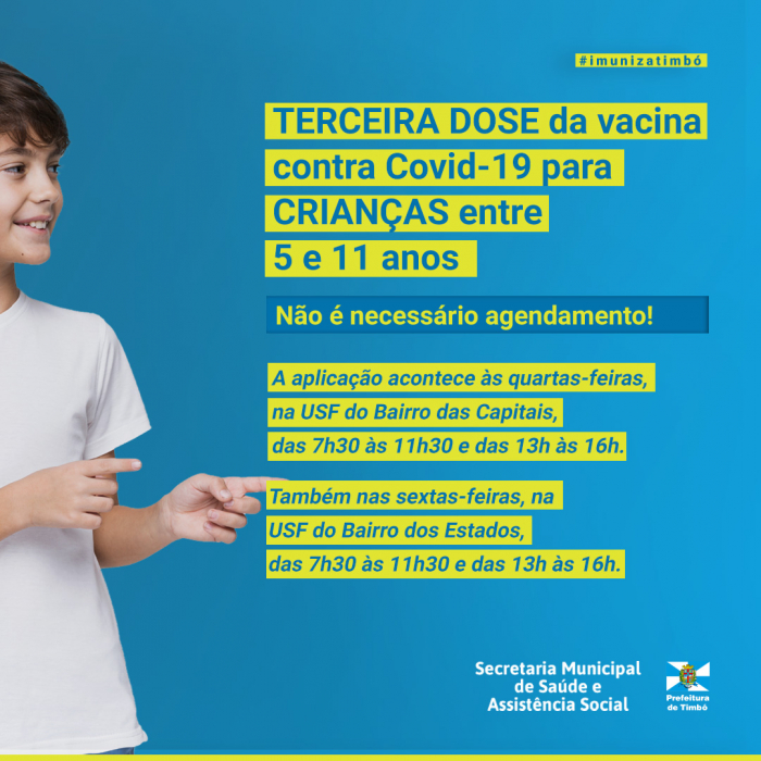 Timbó libera terceira dose da vacina da Covid-19 para crianças entre 5 e 11 anos