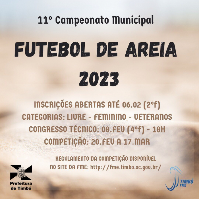 Últimos dias para inscrições no 11º Campeonato Municipal de Futebol de Areia