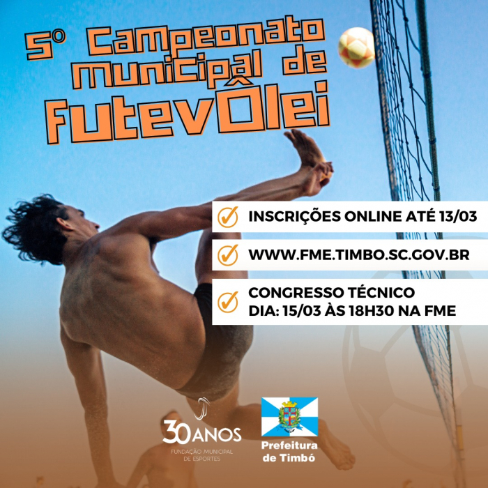 Inscrições abertas para o 5º Campeonato Municipal de Futevôlei