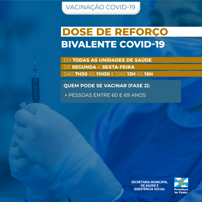 Timbó vacina pessoas entre 60 e 69 anos com dose de reforço bivalente da vacina contra Covid-19