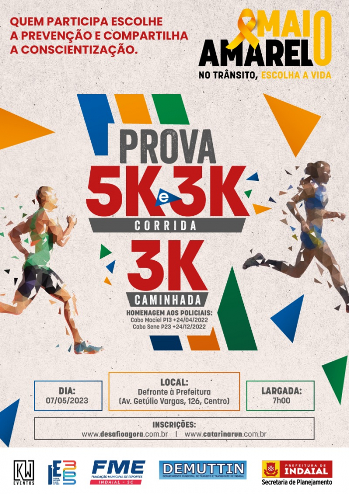 Abertas as inscrições para Prova 5K e 3K Corrida/3K Caminhada alusiva ao Maio Amarelo
