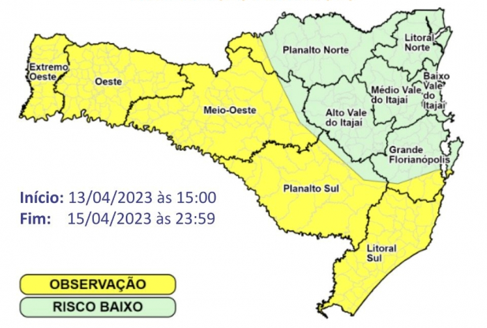 Frente fria chega a SC com risco de temporais e alagamentos, alerta Defesa Civil