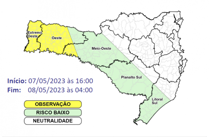  SC tem risco de temporais isolados com raios e rajadas de vento